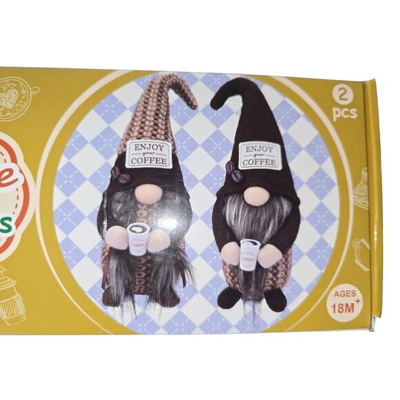 Gnomes Coffee Bar Decorations Plush Set of 2 NIB - Picture 2 of 3